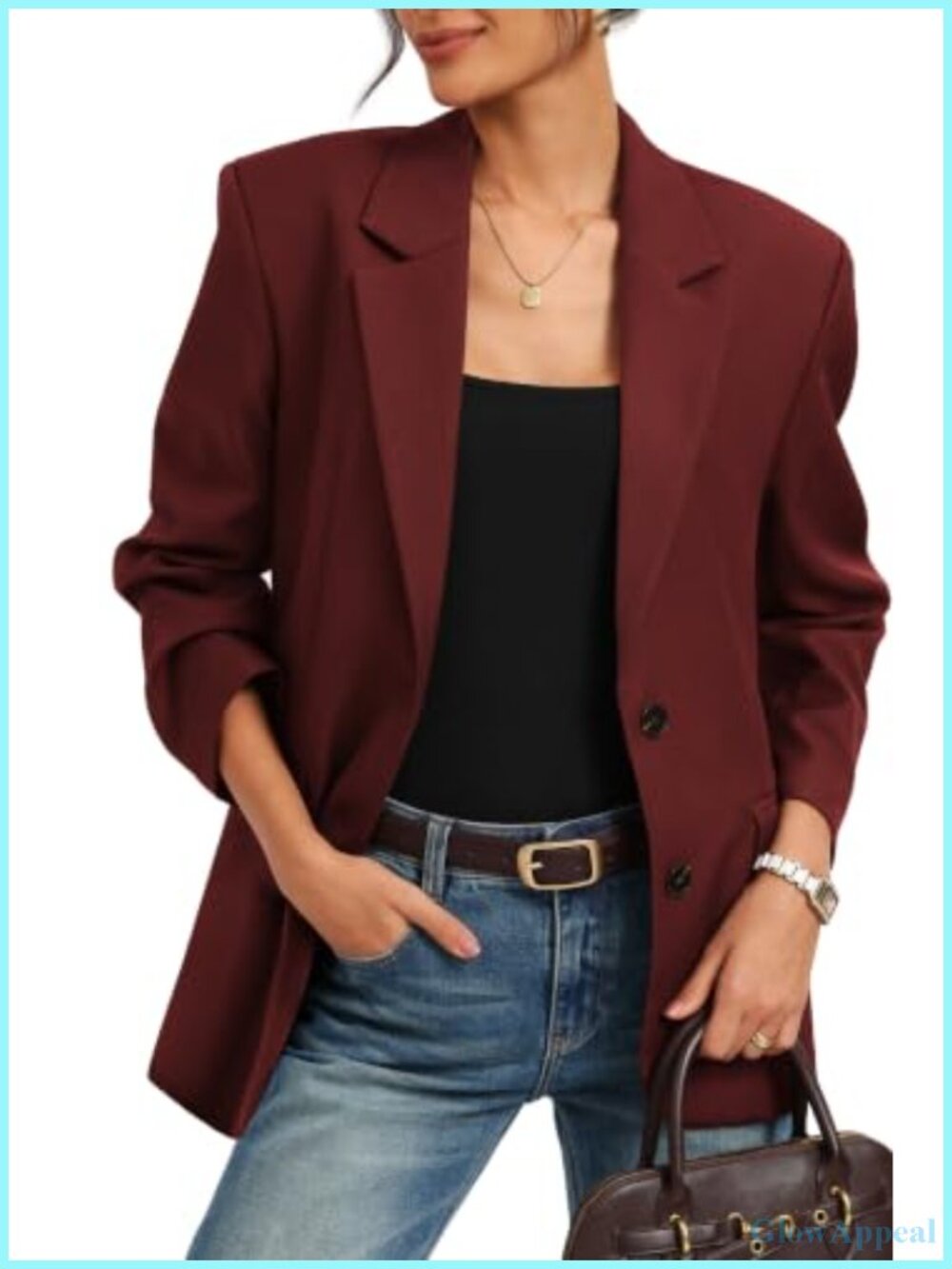 Women's Relaxed Fit Business Casual Blazer Notch Lapel Button